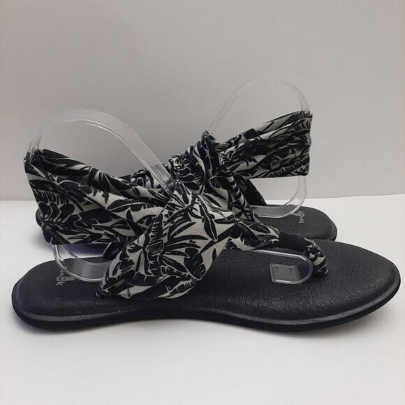SANUK / Yoga Sling 2 Sandal Thong Black & White Tropical Print Sz 10 - Picture 11 of 14